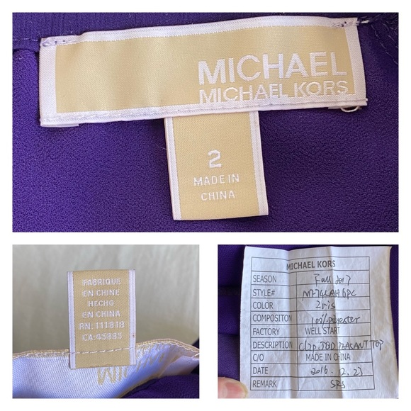 Michael Kors Purple Shimmer Cut Swiss Dot Peasant Top - Picture 14 of 15